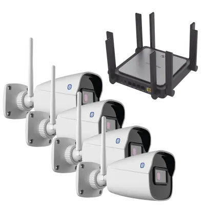 [XB42W-GEN3/RG-E5(US)(B)] Wi-Fi Camera Bundle with Router / Includes 4 XB42W-GEN3 Cameras / 1 RG-E5(US) Router 